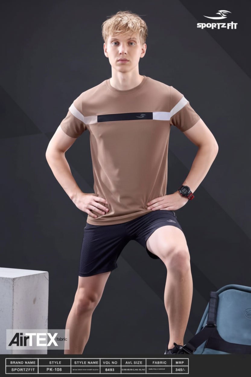 Men Round Neck T-Shirt  | Beige | M |  SBT48